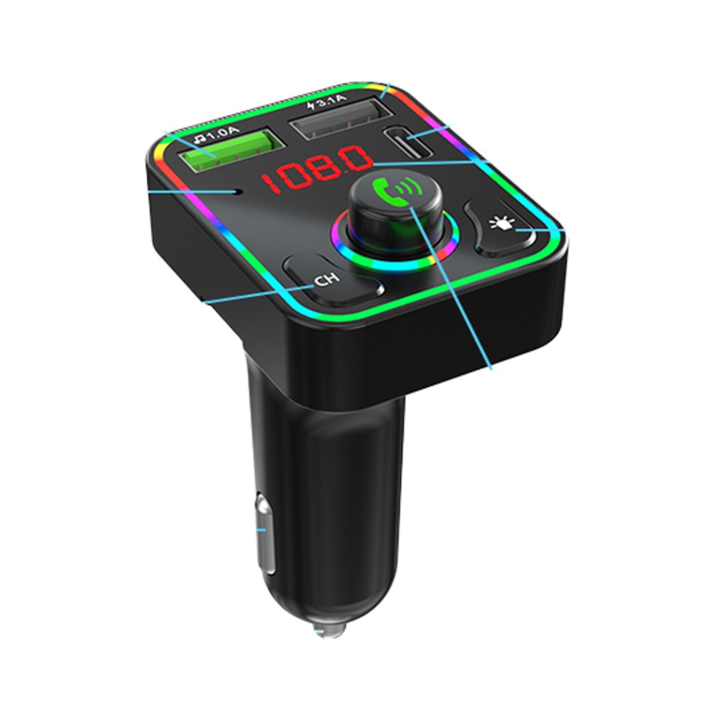 Portable Bluetooth Car MP3 7-Color LED Backlit USB Port Home Office Use via Cigarette Lighter Hands-Free Stereo Functionality